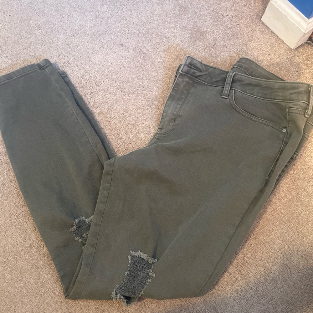 A.n.a Navy Green Distressed Women Jeans